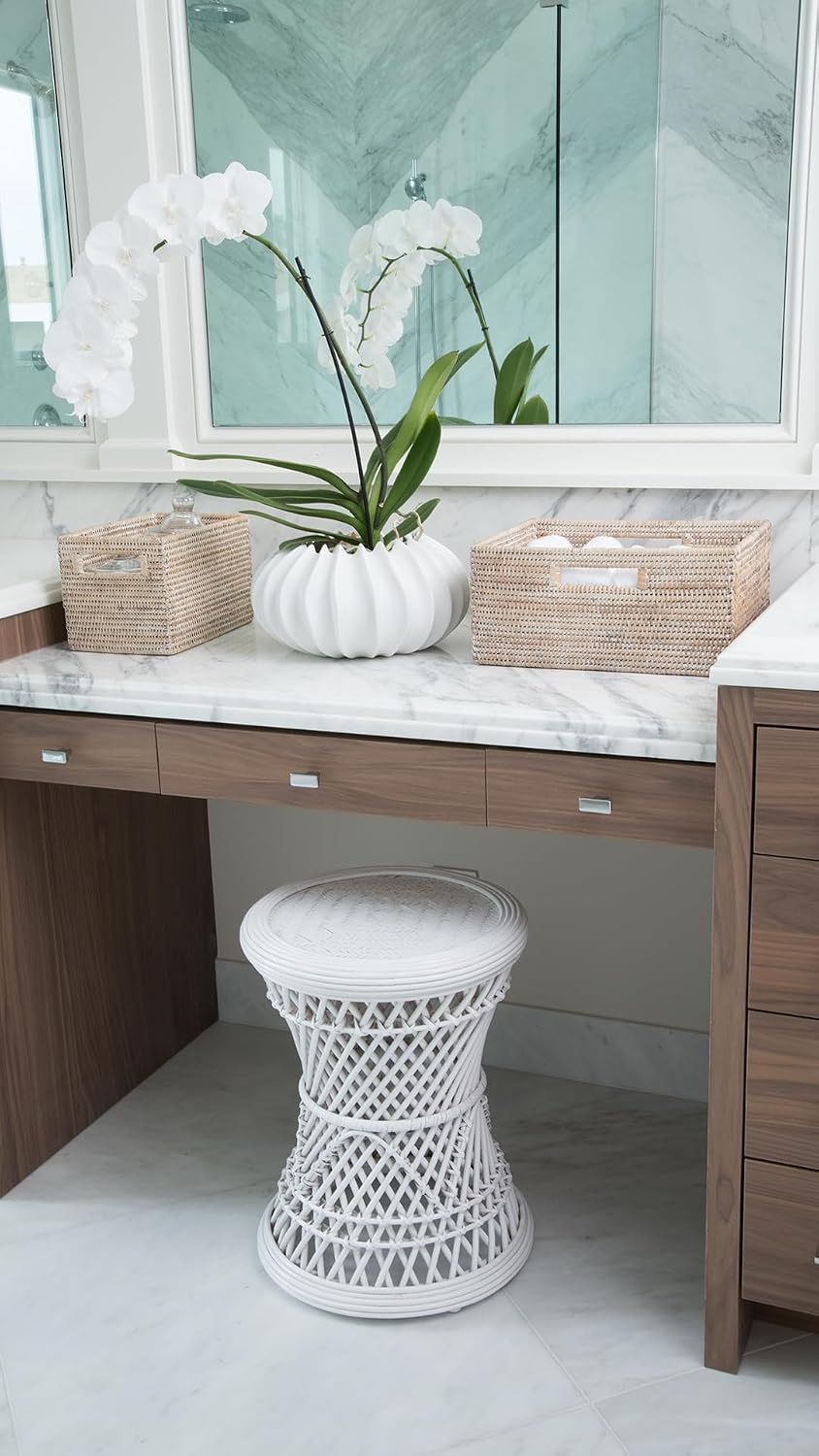 KOUBOO La Jolla Rattan Shelf Handles, Small, White-Wash Storage Basket