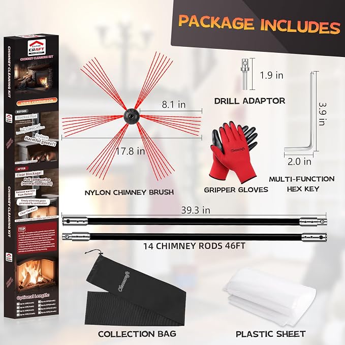 46 Feet Chimney Sweep Kit, Chimney Cleaning Kit - Image 2