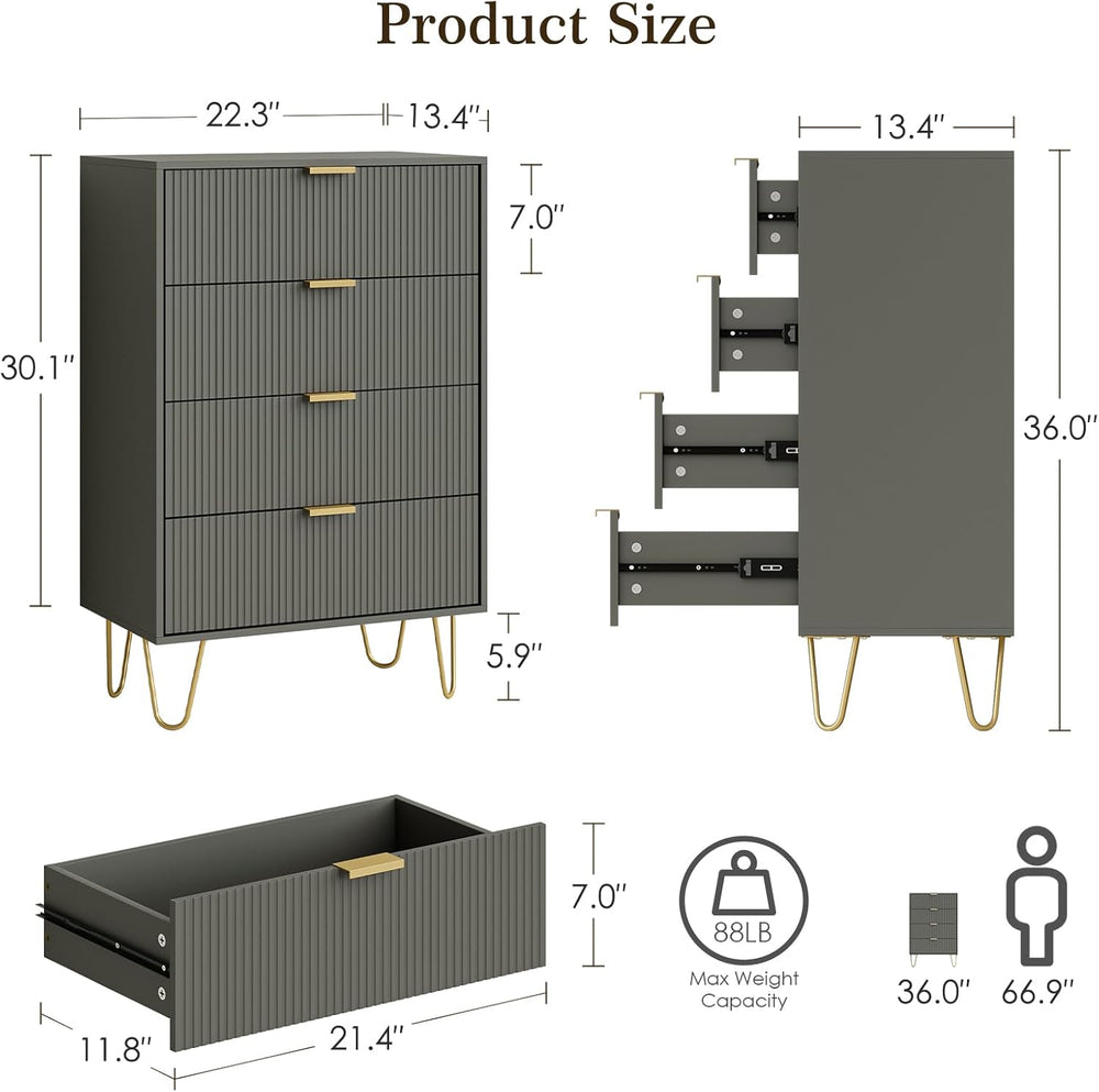 Masupu 4 Drawer Dresser, Drawer Chest, Tall Storage Dresser Chest Cabinet Org...