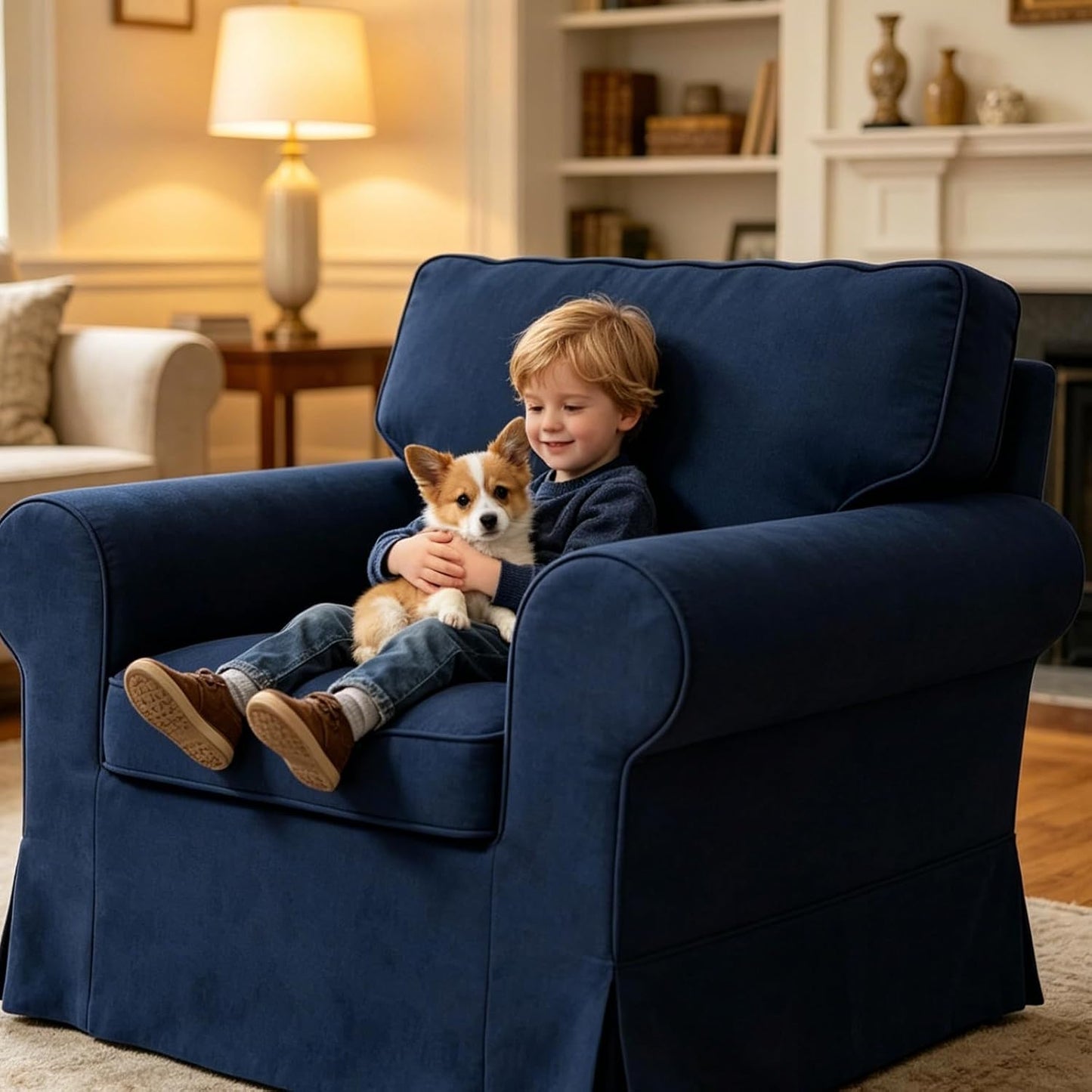 Ektorp Sofa Cover for IKEA Ektorp Armchair, Polyester Slipcover Set with 1 Frame Cover + 1 Seat Cushion Cover + 1 Back Cushion Cover, Machine Washable, Dark Blue