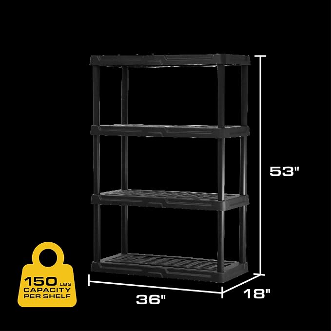 CX 4-Tier Plastic Storage Shelving Unit, Heavy Duty, 150lbs Per Shelf Capacity - Image 2