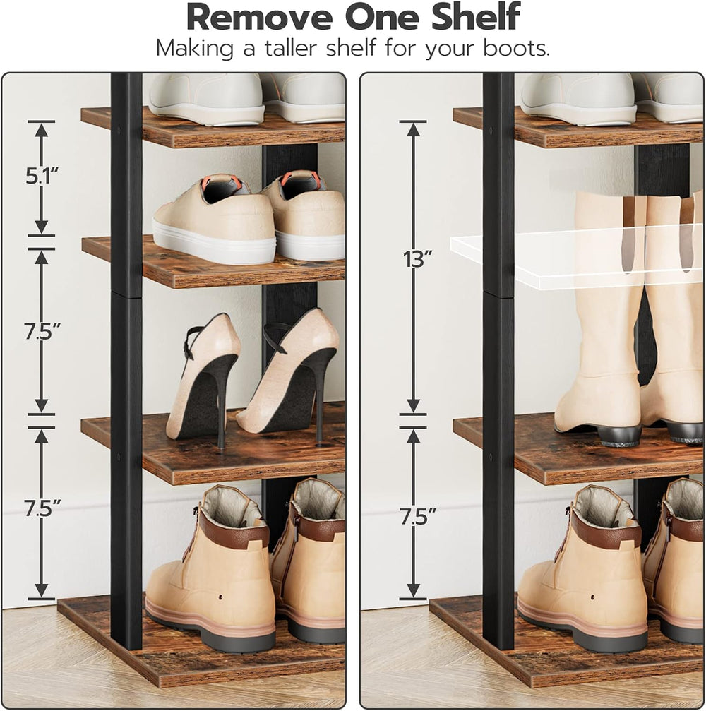 HOOBRO 8 Tiers Vertical Shoe Rack, Wooden Shoe Storage Organizer with Hooks, ...