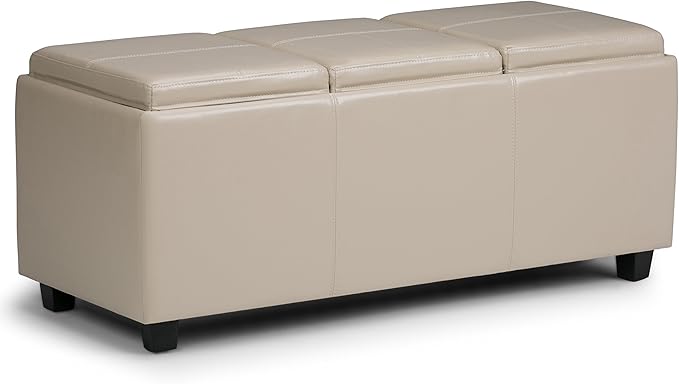 SIMPLIHOME Avalon 42 inch Wide Contemporary Rectangle Storage Ottoman in Satin by SimpliHome