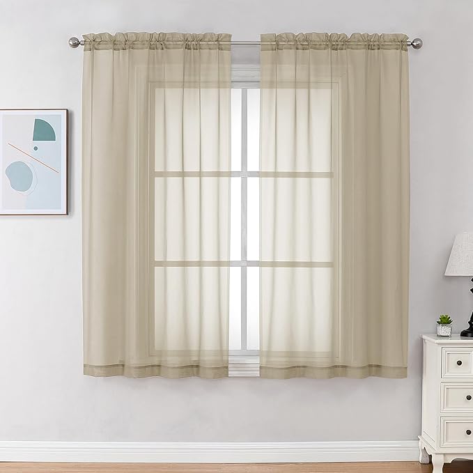 Chyhomenyc Taupe Sheer Curtains 45 Inch Long 2 Panels, Light Filtering Rod by Chyhomenyc