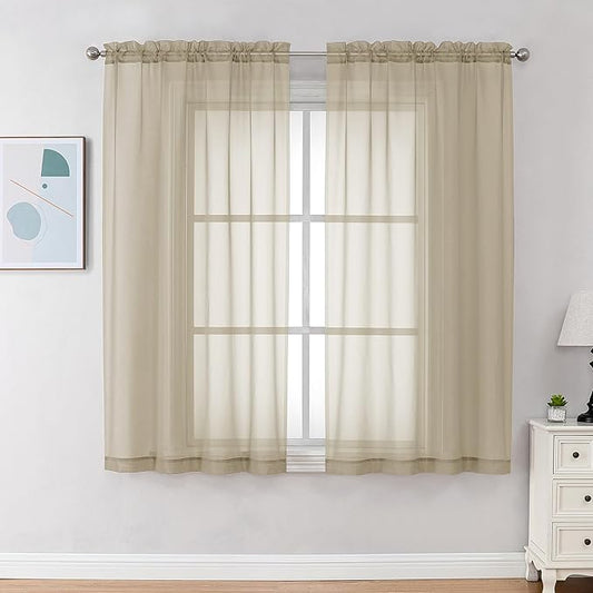 Chyhomenyc Taupe Sheer Curtains 45 Inch Long 2 Panels, Light Filtering Rod by Chyhomenyc
