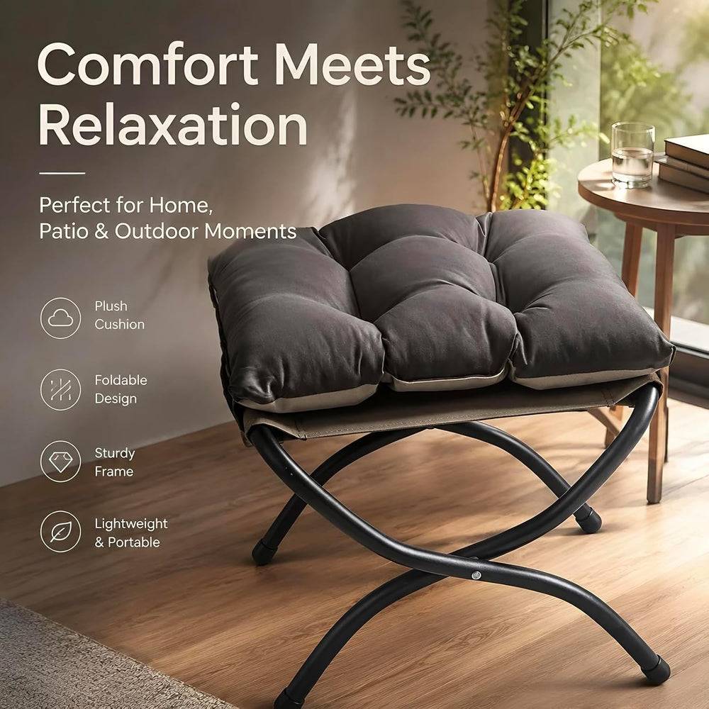 15" Upholstered Folding Foot Rest Stool with Foldable Metal Frame Dark Grey