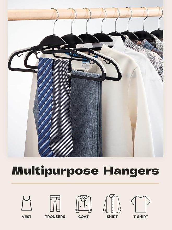 HOUSE DAY Black Plastic Hangers 50 Pack, Slim Space Saving, Non Slip Hangers - Image 2