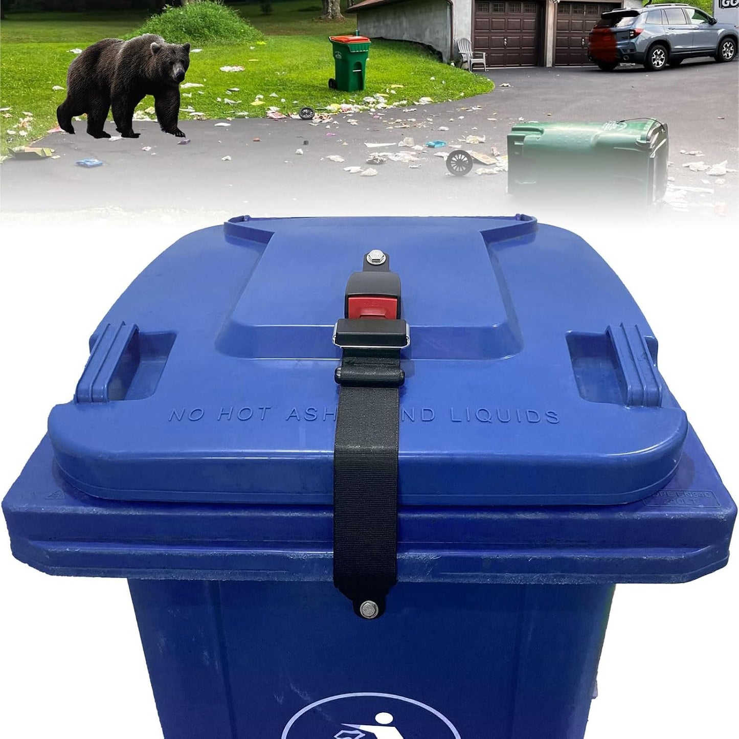 Bear Proof Trash Can Lid Lock, Raccoon Proof Garbage Can Strap (Metal Enhanced Version)