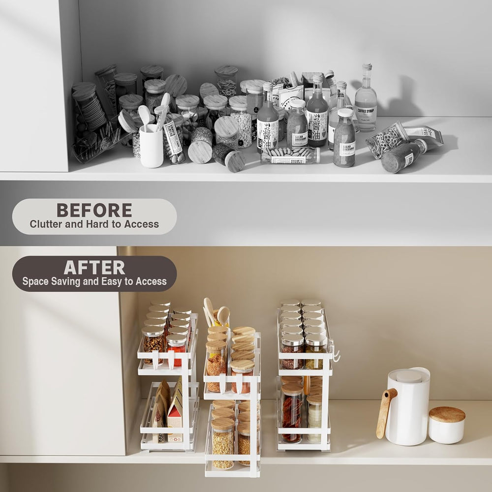 Magheo Pull Out Spice Rack Organizer for Cabinet, 2 Pack Metal Seasoning Orga...