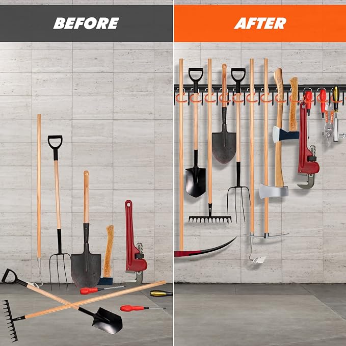17'' All Metal Garden Tool Organizer Adjustable Garage Tool Organizer Wall - Image 4