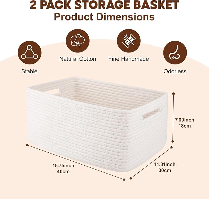 OIAHOMY Storage Basket for Shelves, Closet Cube Storage Bins Baskets for - Image 2