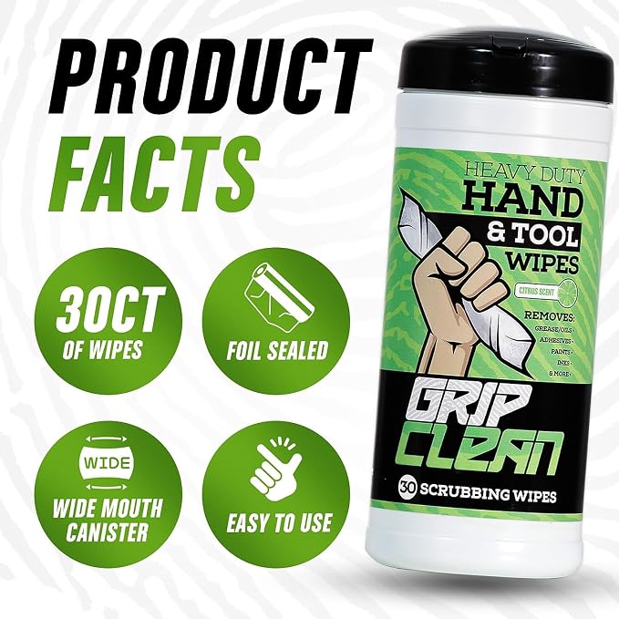 Grip Clean Heavy Duty Hand & Tool Cleaning Wipes – Waterless Hand Cleaner - Image 6
