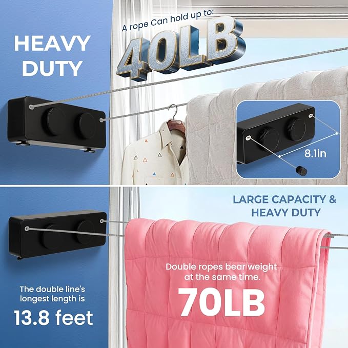 Retractable Clothesline Indoor Outside Heavy-Duty, Upgrade 304 Double Stainless - Image 5