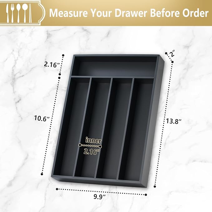 Silverware Organizer, 10 Inch Utensil Organizer Kitchen Drawer Organizer Bamboo - Image 2