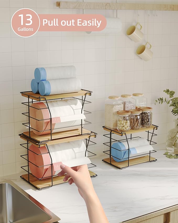 3 Pack Trash Bag Holder/Dispenser, Stackable Storage Laundry Kitchen Organizers - Image 4