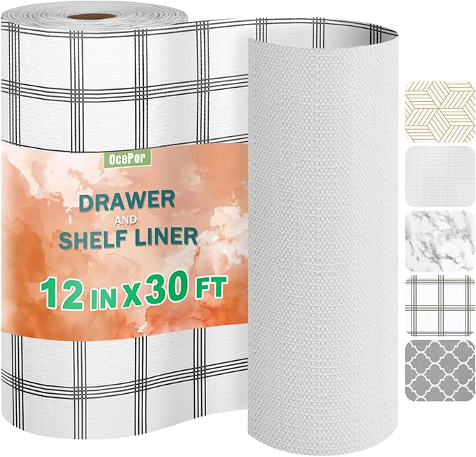 OcePor Non-Adhesive Drawer and Shelf Liner 12IN x 30FT，Non Slip Cabinet and by OcePor