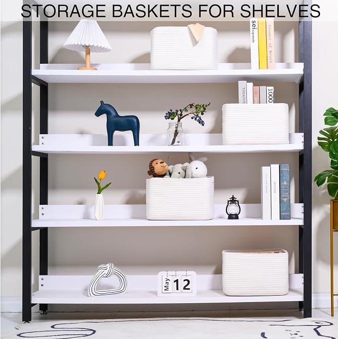 White Storage Baskets for Organizing, Woven Storage Baskets for Shelves - Image 3