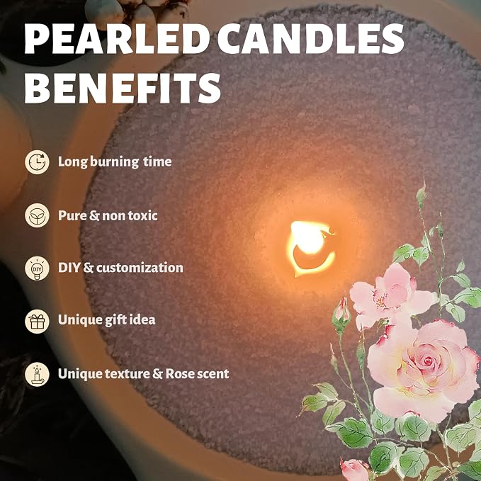 Rose Scented Pink Pearled Candle 18oz Luxury Sand Candle Granulated Wax - Image 3