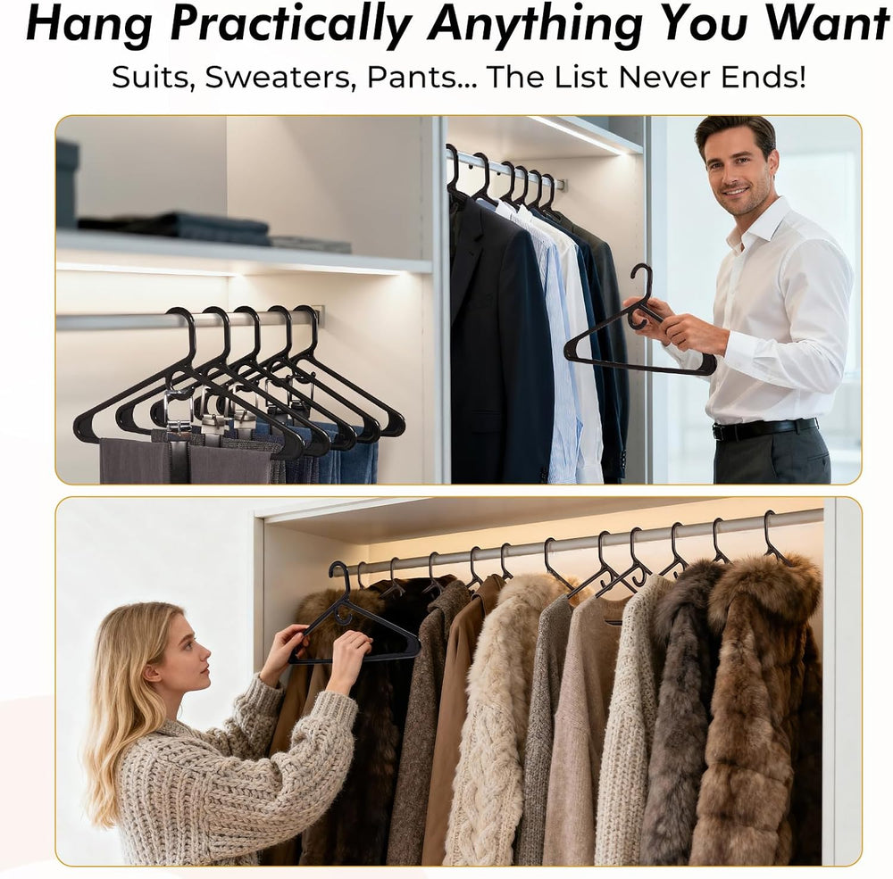 HOUSE DAY Heavy Duty Plastic Hangers 38 Pack - Thick Black Clothes Hangers