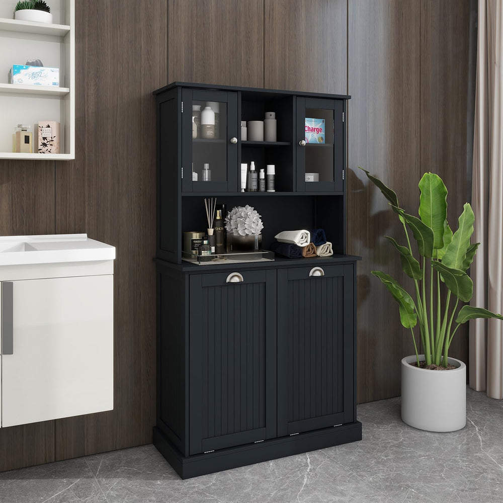 Tall Tilt Out Laundry Hamper Cabinet with 2 Removable Baskets, Laundry Room C...