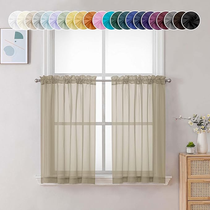 Chyhomenyc Taupe Sheer Curtains 36 inch Length 2 Panels, Light Filtering Voile by Chyhomenyc