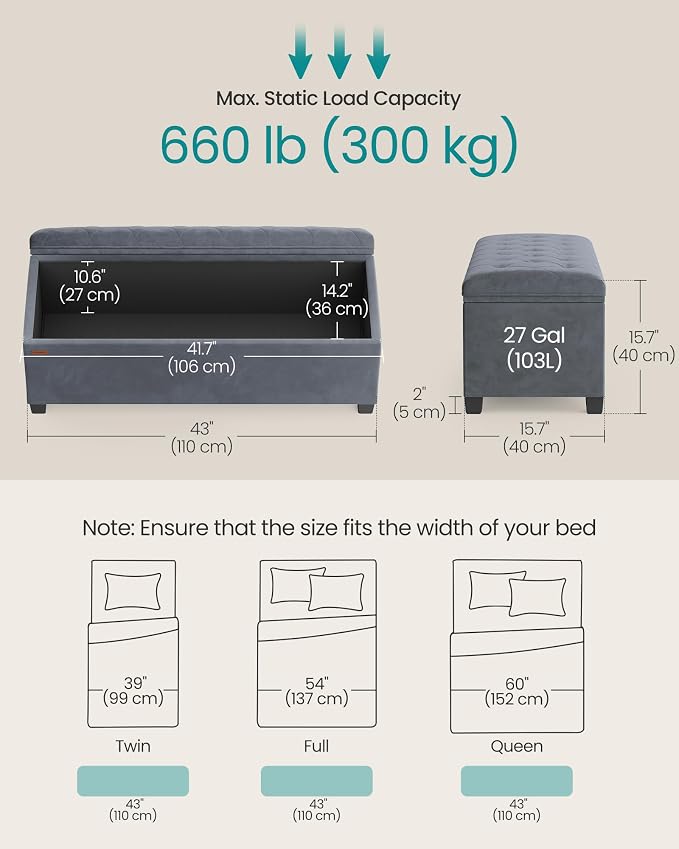SONGMICS Velvet Storage Ottoman Bench, Foot Rest - Image 3