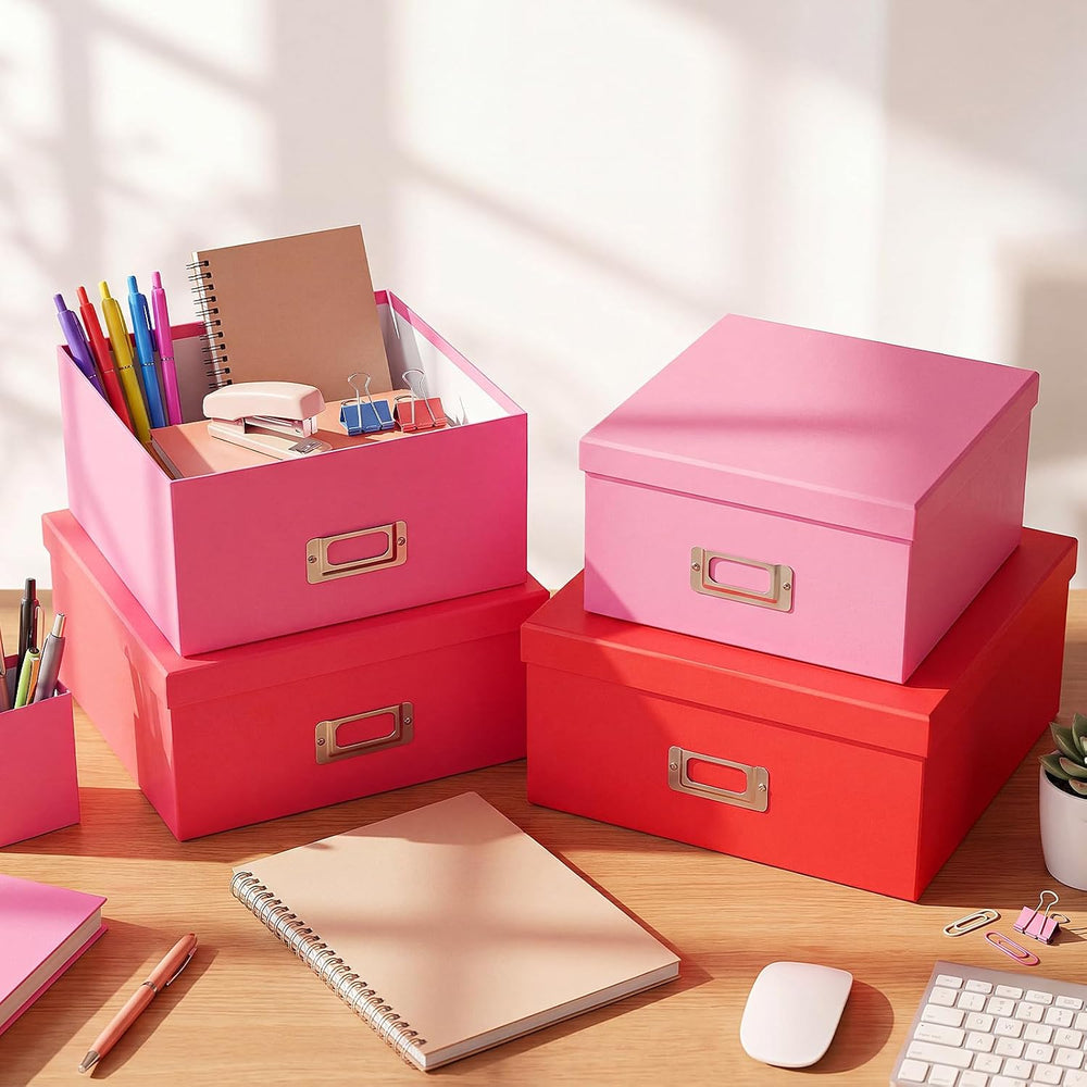 4 Pcs Decorative Storage Boxes with Lids, Pink Gradient