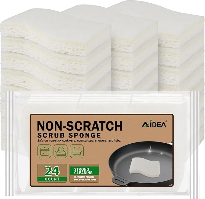 AIDEA Non-Scratch Scrub Sponge-24Count, Sponges Kitchen, Natural Sponge by AIDEAHOME