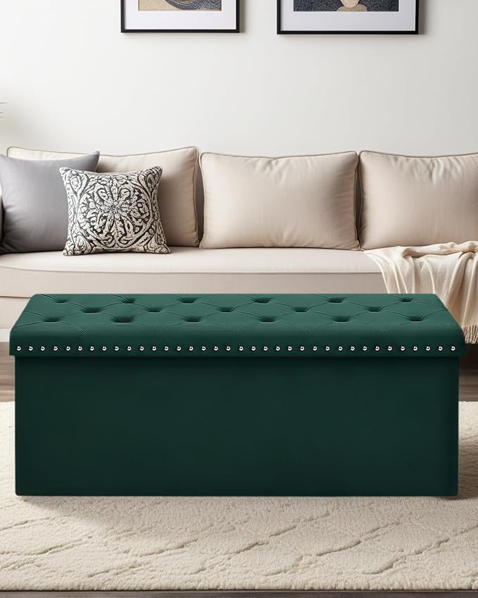 Velvet Storage Ottoman Bench, 43.3" Folding Ottoman - Image 4