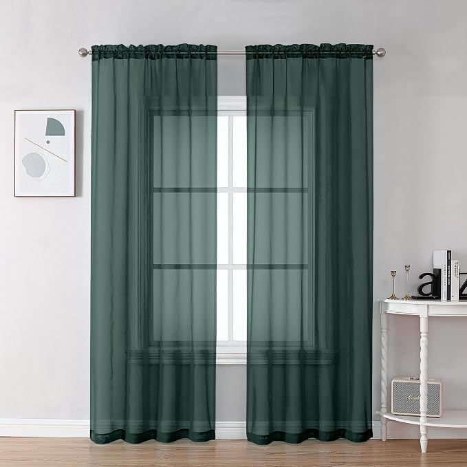 Chyhomenyc Hunter Green Sheer Curtains 78 Inches Long 2 Panels Set by Chyhomenyc