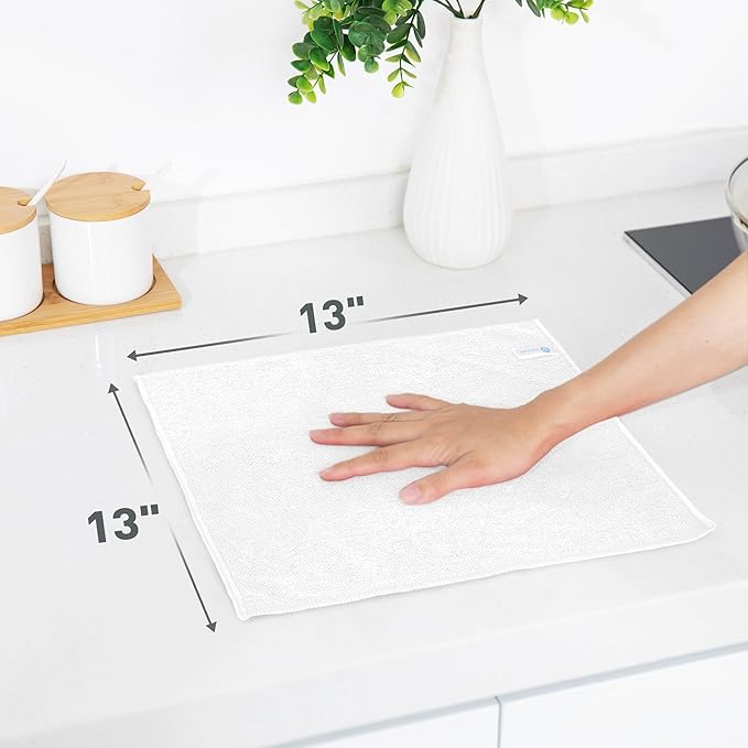 White Microfiber Cleaning Cloth 13"x13", Ultra Soft Absorbent Microfiber - Image 2