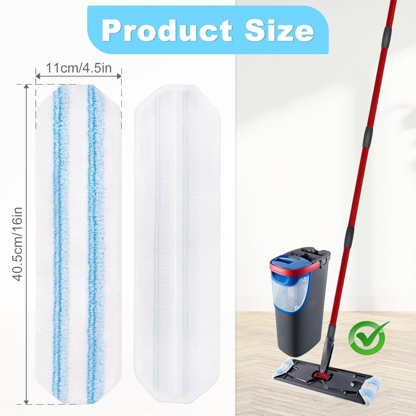 Mop Replacement Pads for OCedar H2prO Flat Mop System, 6 Pack Mop Pads for Ocedar H2prO Flat Mop, Machine Washable and Reusable Microfiber Mop Heads Replacements, Mop Refills Safe on Various Floors