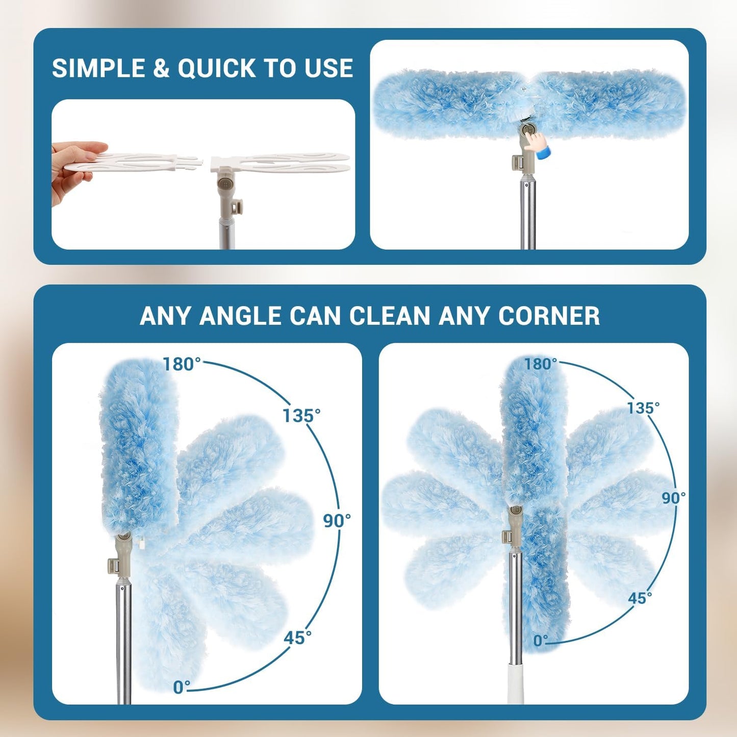Duster Kit with 6 Ft Extendable Handle & 20 Refills - Long Reach Microfiber Dusters for Cleaning High Ceilings, Fans, Blinds,Wall - Traps 4X More Dust - Complete Dusting Wand for Home Office