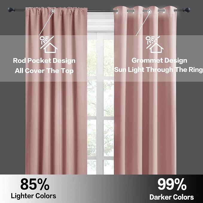 RYB HOME Peach Blush Rod Pocket Blackout Curtains - Image 5