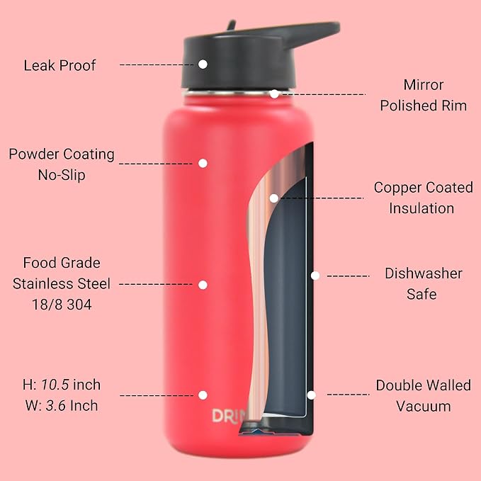 DRINCO Stainless Steel Water Bottle Spout Lid Vacuum Insulated Double Wall - Image 4