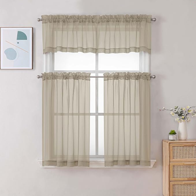 Chyhomenyc Taupe Sheer Curtains 36 inch Length 2 Panels, Light Filtering Voile - Image 2