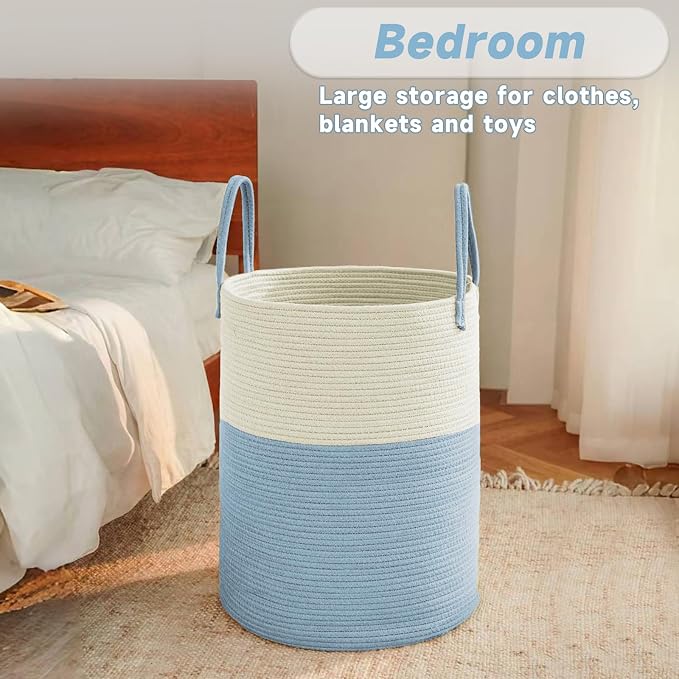 Large Woven Laundry Basket Hamper, 80L Cotton Rope Storage Bin - Image 4