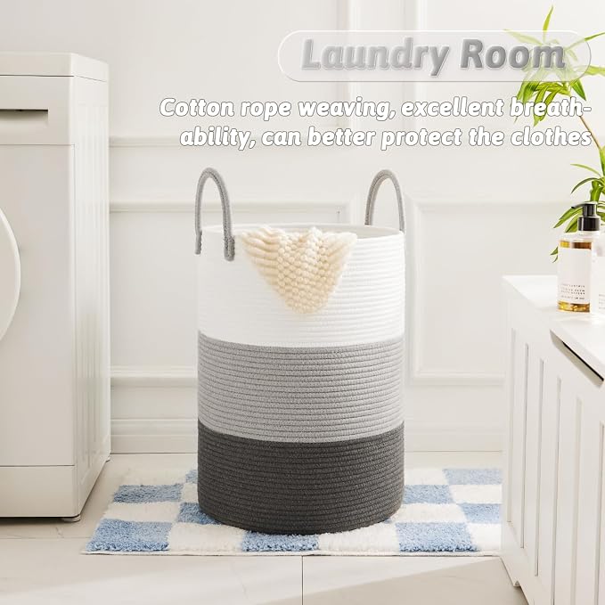 Laundry Basket, Woven Cotton Rope Laundry Hamper, 80L - Image 2