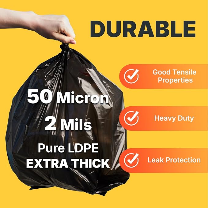 55-60 Gallon Trash Bags, 50 Micron Heavy Duty Pure LDPE Garbage Can Liners - Image 4