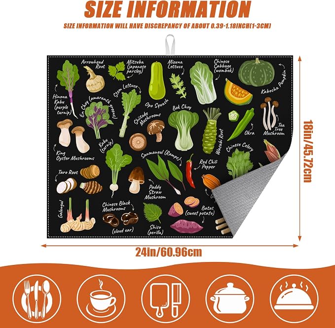 Vegetables Dish Drying Mat for Kitchen Counter Microfiber Absorbent Dish - Image 2