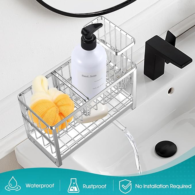 Sinnsally Kitchen Sponge Holder, 2 Tier Sink Caddy Organizer - Image 7