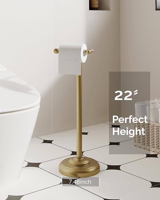 Toilet Paper Holder Stand, Brushed Brass Toilet Paper Holder Free Standing - Image 4