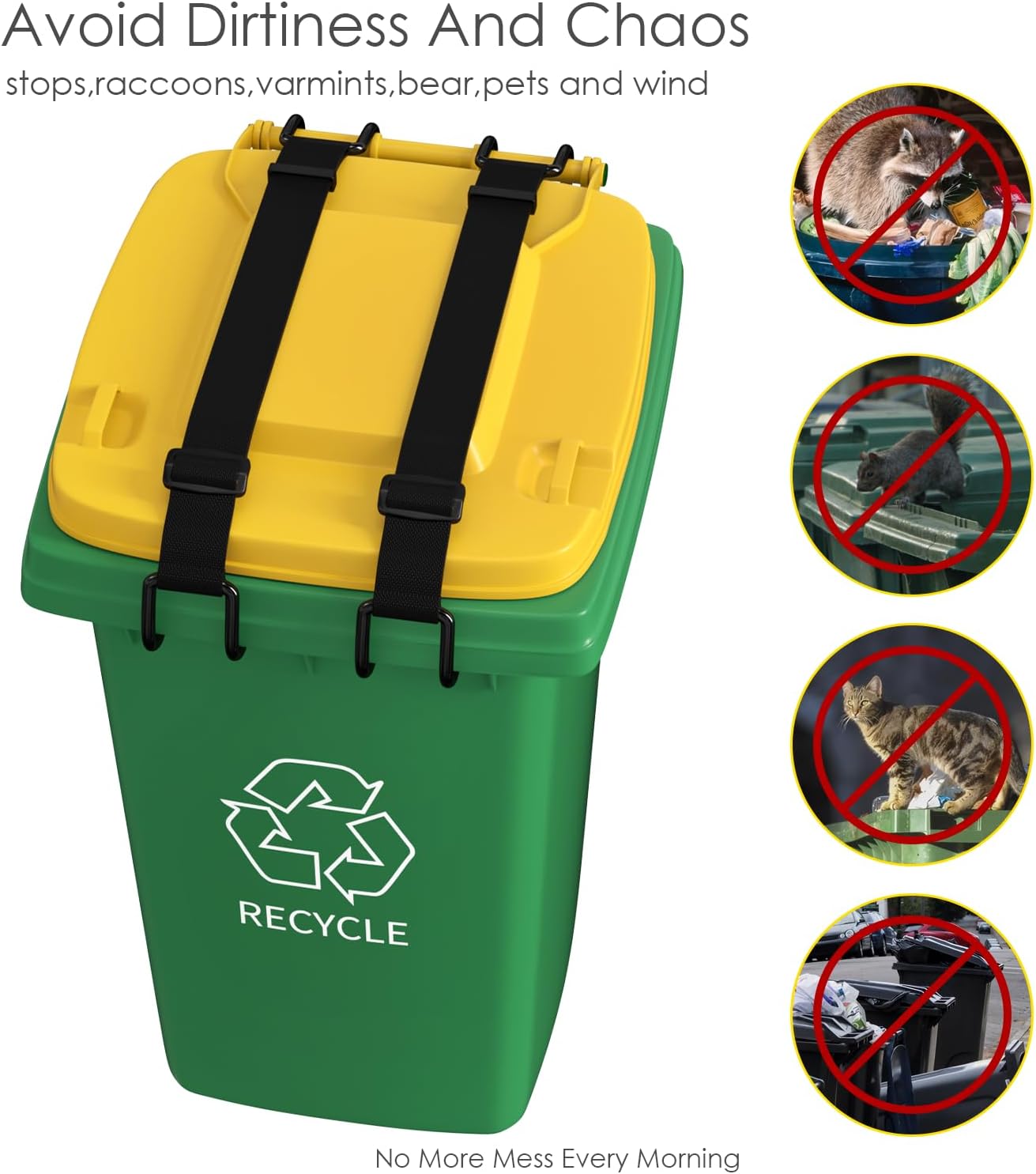 2Pcs Metal Non-Slip Double Claw Trash Can Lid Lock, Adjustable Animal-Proof & Windproof Garbage Can Lock, Universal Fit for 28-96 Gallon Outdoor Bins (Black)