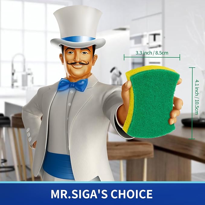 MR.SIGA Heavy Duty Cellulose Scrub Sponge, Dual-Sided Dishwashing Sponge - Image 2