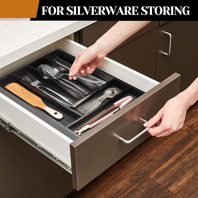 Kitchen Wood Utensil Tray Silverware Drawer Organizer Wooden Cutlery Trays - Image 3