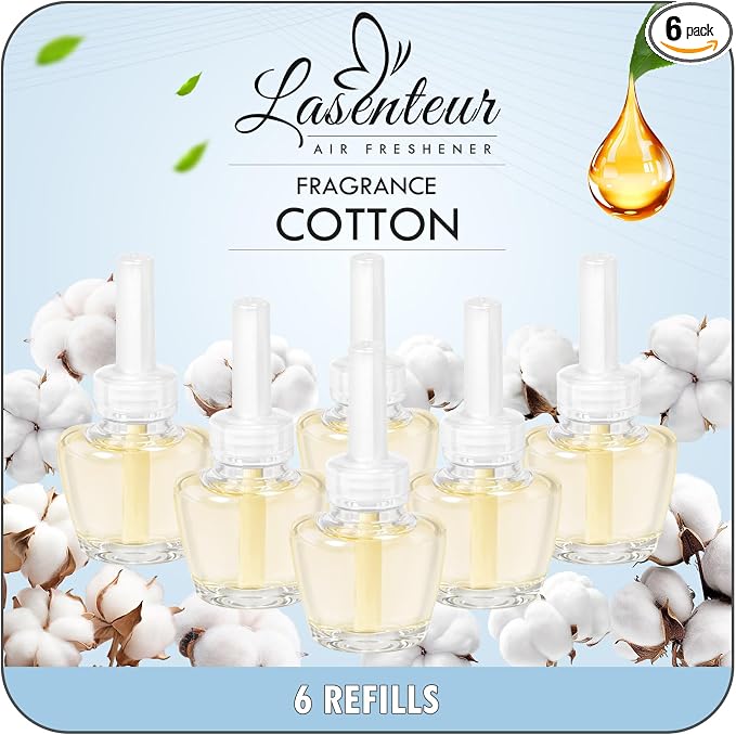 LASENTEUR Plug in Scented Oil Refill, 6 ct, Cotton Scent Long-Lasting Natural by LASENTEUR