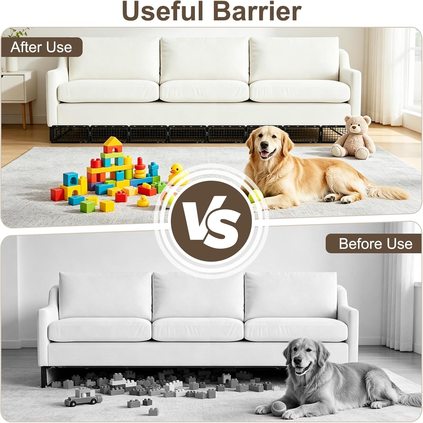 12 Pack Under Couch Blocker for Pets, Adjustable Furniture Under Bed Blocker with 30 Ties, Plastic Couch Barrier for Dogs, Cats and Small Items, Black