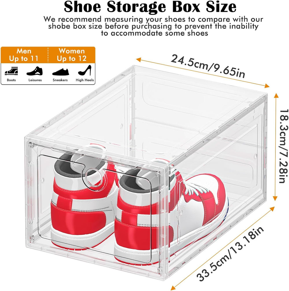 ARSTPEOE 12-Pack Shoe Storage Boxes Clear Magnetic Stackable