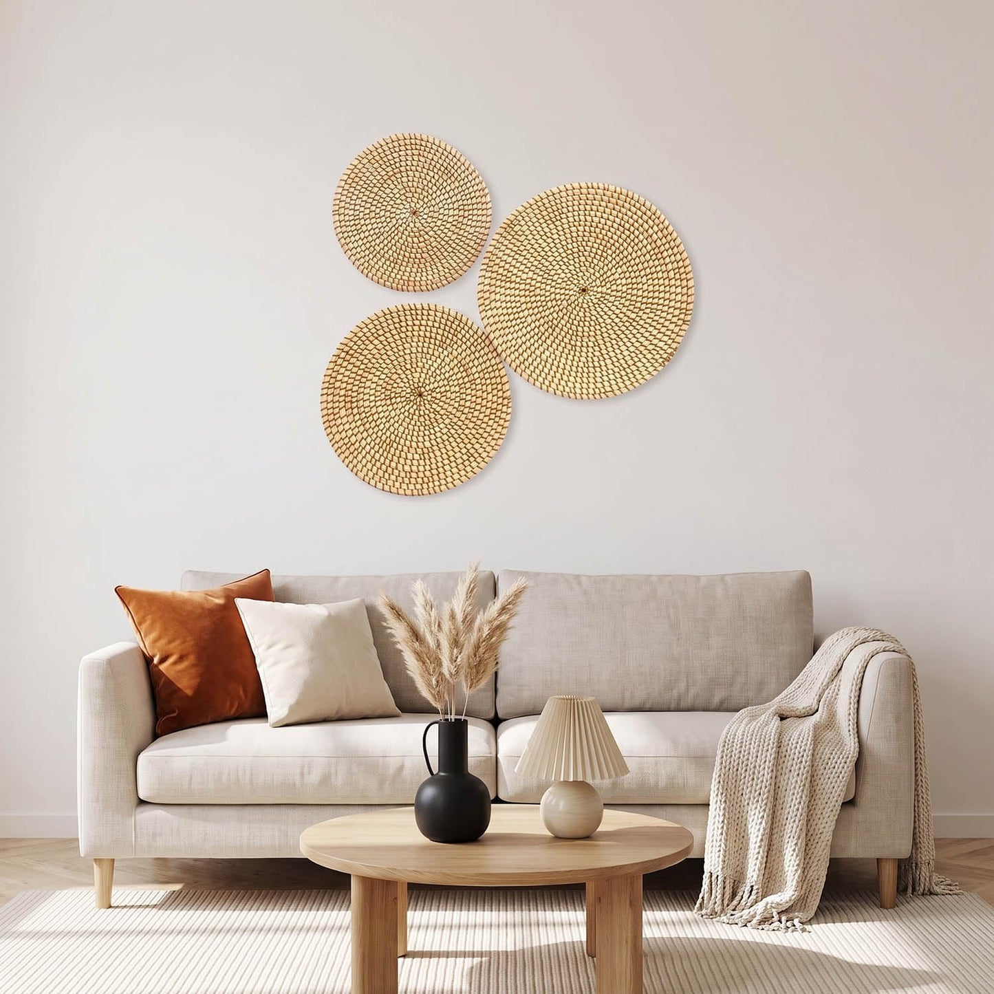 Laquedecraft Baskets Wall Decor Set of 3, Natural Handwoven Wicker | Easy to Hang, Create Your Own Gallery Wall, Perfect for Living Rooms, Bedrooms & Entryways