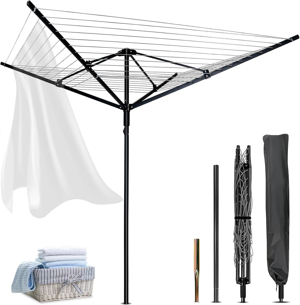 Outdoor Umbrella Drying Rack,Rotary Retractable Clothes Line,Outdoors Adjusta...
